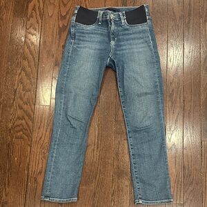 Medium wash straight-leg maternity jeans